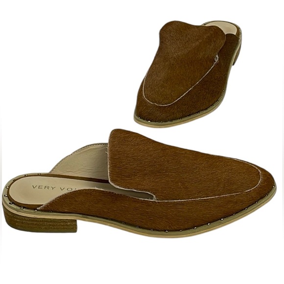 EUC VERY VOLATILE LA Abraham Slip-on Mules Studded In Calf Hair Wmns Size 7 - Picture 7 of 7